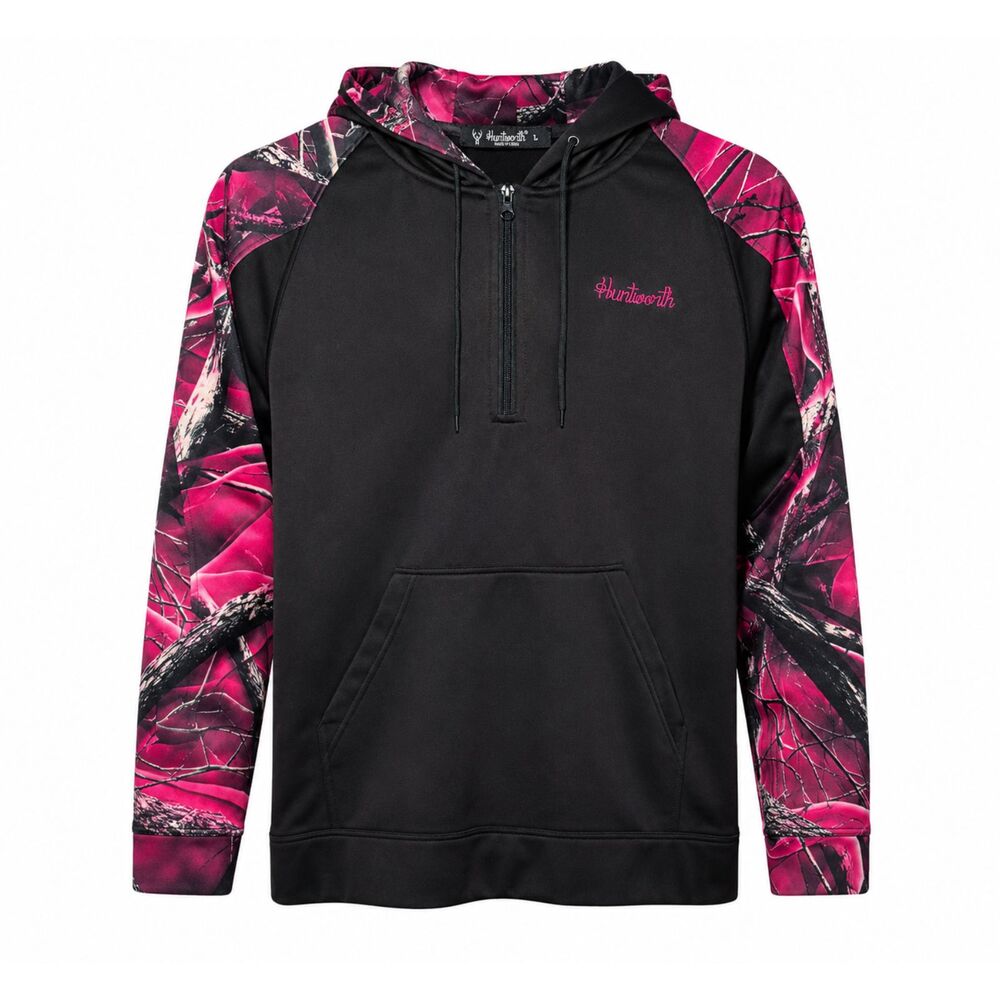 Huntworth Women's Large Pink Camo Half Zip Hunting Performance Hoodie